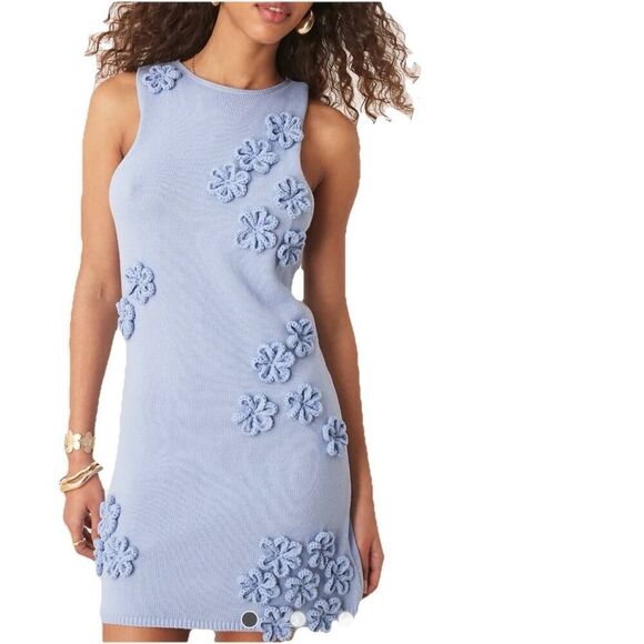ASOS DESIGN Knitted Mini Dress Flower Applique Women’s Size M Blue Sleeveless - Picture 1 of 12